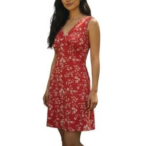 Cider V Neck Floral Cut Out Knotted Red Dress Women Sz Small Vacation Fall Fairy